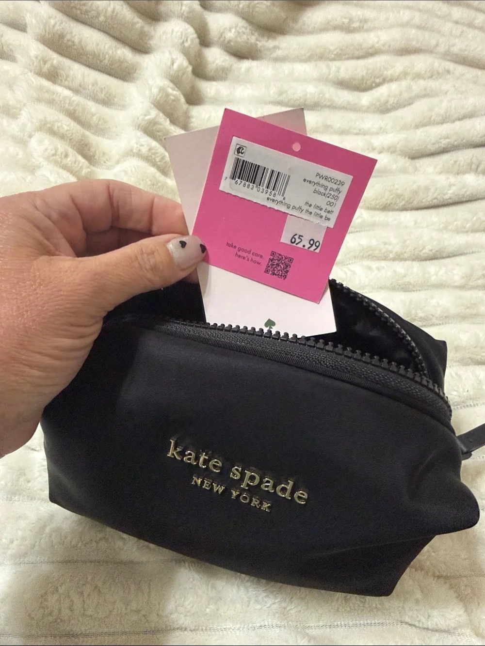 Kate Spade New York Black Nylon Zip Cosmetic Case with Gold Logo